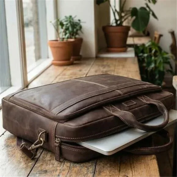 Genuine Leather Messenger Bag for Men – Handcrafted Vintage Laptop Briefcase